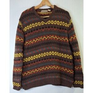 Vtg 90's REFF HEWN ‎ Nordic Chunky Knit Wool Blend Sweater Women M Southwestern